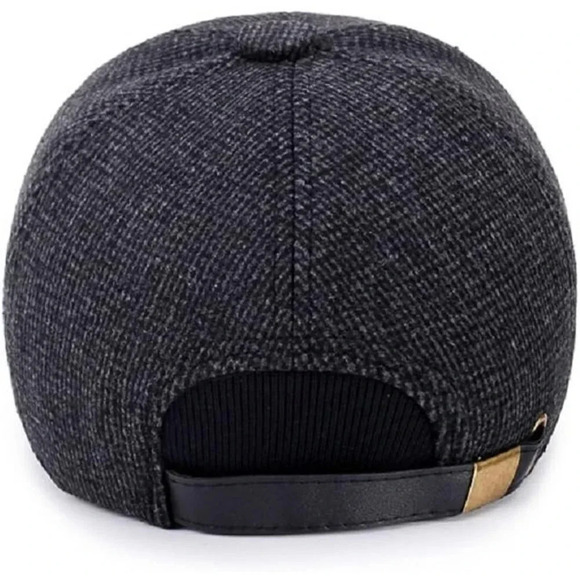 Men's Winter Warm Wool Tweed  Peaked Baseball Cap Hat Fold Earmuffs Warmer - Picture 5 of 7